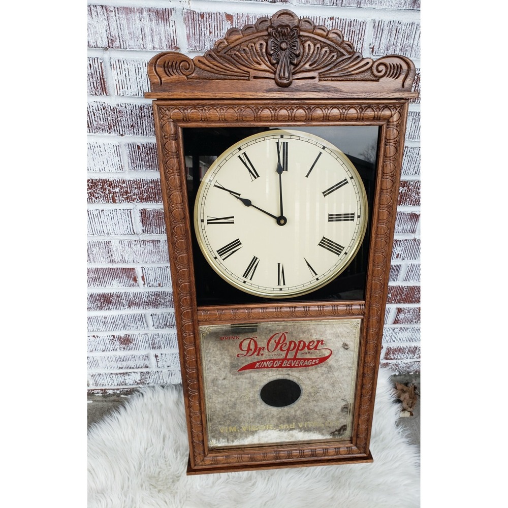 HUGE Vintage Dr. Pepper Wooden Wall Clock - NEVER DISPLAYED!  Soda Advertising‎